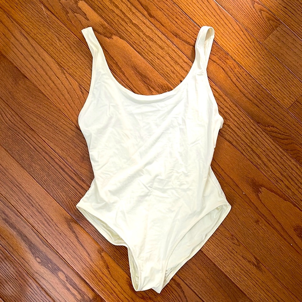 Solid & Striped one piece cream bathing suit